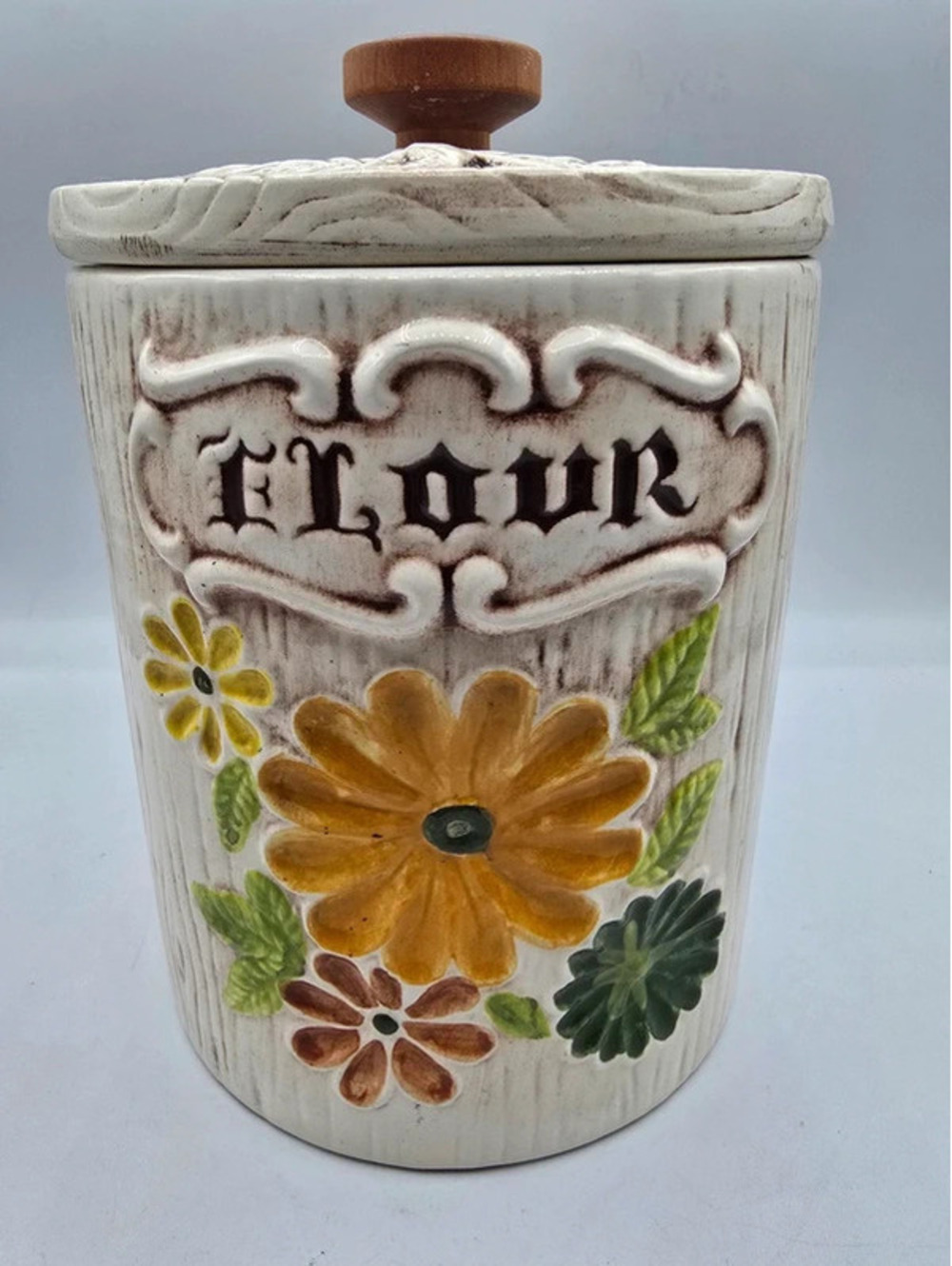 Vintage Treasure Craft Ceramic Flour Canister Floral Retro Kitchen